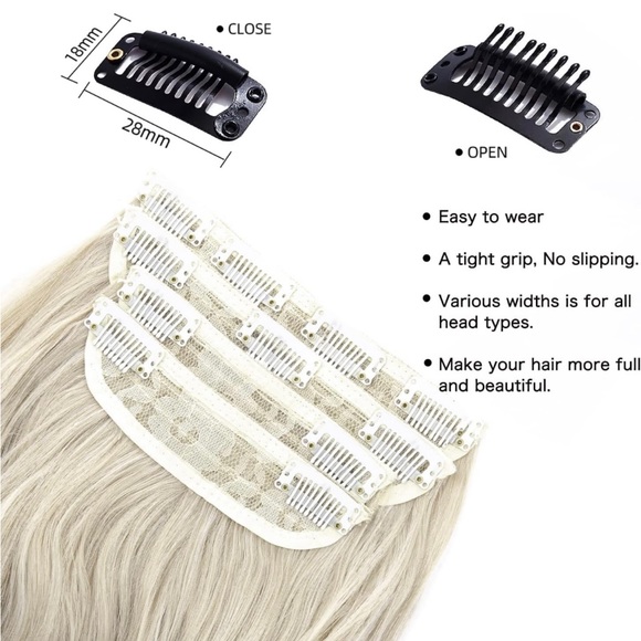 20 inch 4 pieces 11 clips ash blonde hair extension clip in. main image 4